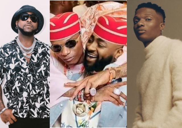 “Why is Davido wearing gele” – Fans photoshop Davido together with Wizkid at mum’s burial