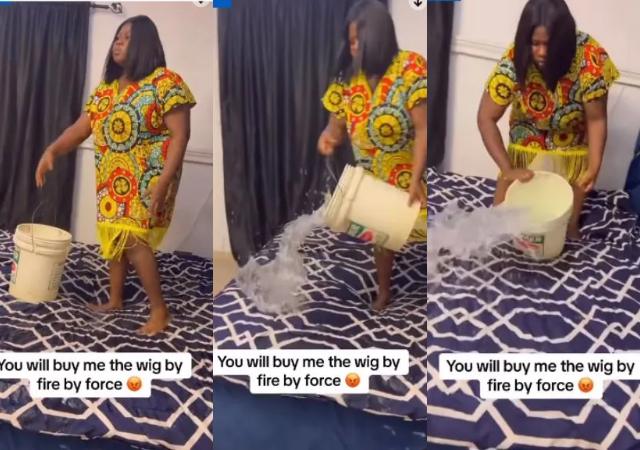 “We will not sleep today” – Irate wife soaks matrimonial bed with water after husband refuses to buy her wig