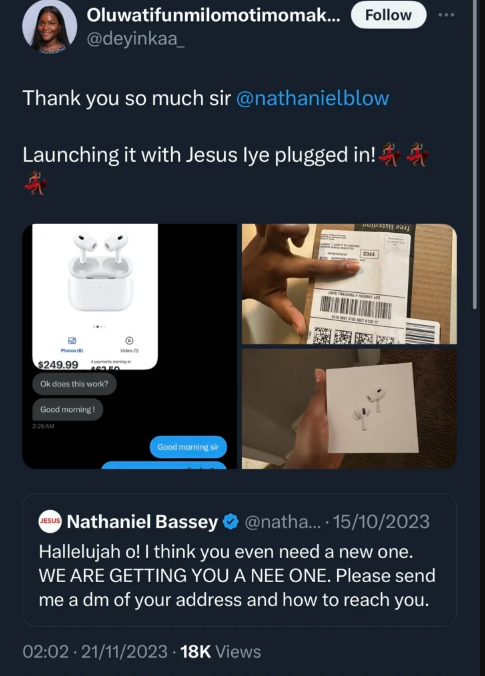 Nathaniel Bassey gifts lady new AirPods after her old one broke during the Hallelujah challenge