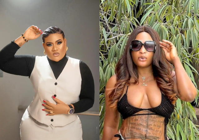 “The clash of the Blessings” – Reactions as Nkechi Blessing trolls Blessing CEO over her bikini outfit, calls her a ‘placard’