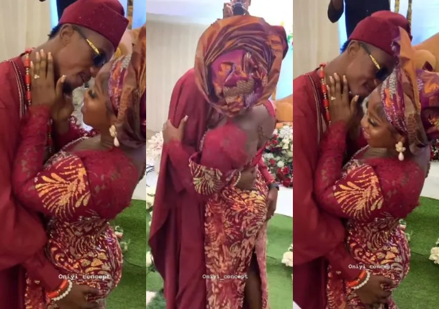 “This is inappropriate” – Moment groom presses his bride’s backside as they lock lips during their wedding reception