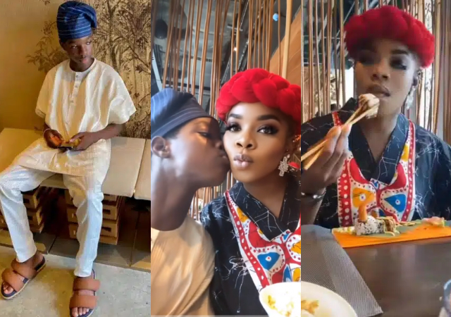 “‎‎Why the boy resemble Rema’ – Wizkid’s eldest son, Boluwatife slays in native outfit as he goes on food date with mum, Sola