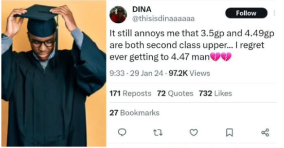 A Nigerian man expresses disappointment after graduating with a CGPA of 4.47