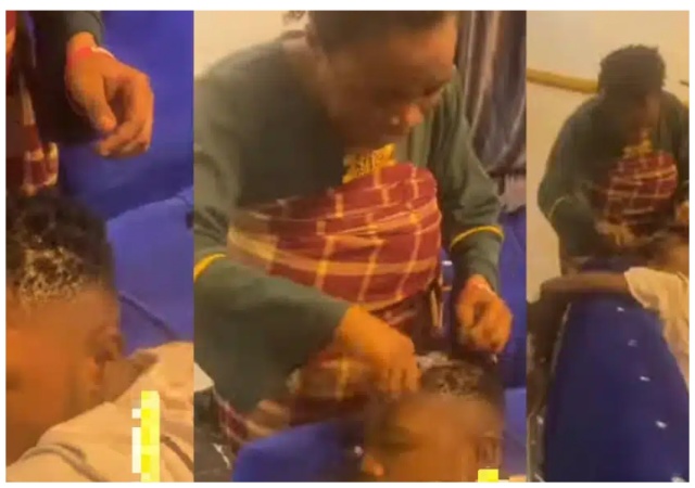"Samson don looseguard o"- Reactions as Mother cuts off son’s dreads while he sleeps