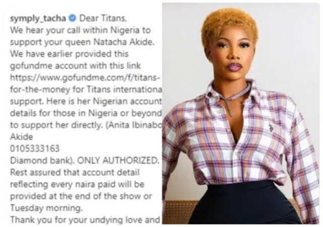 “The GoFundMe was created by my fans in my absence” - Tacha replies online diggers association