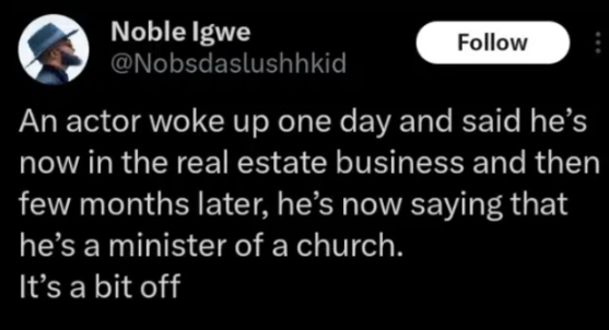 Noble Igwe slams Yul Edochie for switching professions.