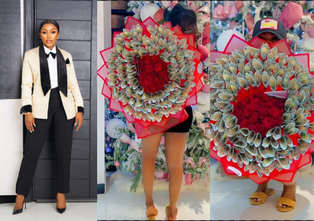 Mercy Eke shows off bouquet of dollar bills from her mystery man