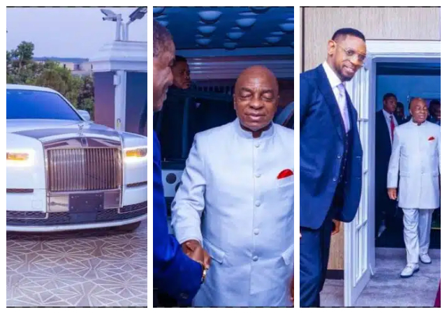 Bishop Oyedepo pulls into COZA in a Rolls Royce, protected by armed security