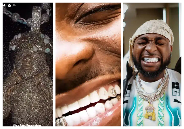 Davido showcases newly acquired diamond teeth and a customized gold necklace