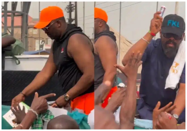“Air freshener as per say dem dey stink with poverty" - Reactions as Desmond Elliot shares perfumes to youths on Lagos streets