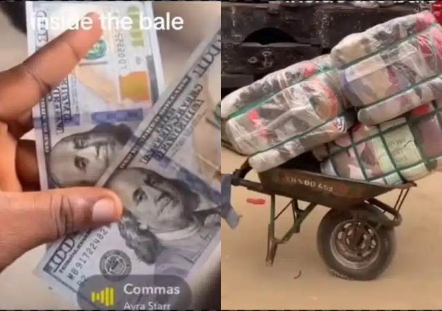 “Abi make I enter okrika business?" - Okrika seller causes buzz online as she finds $200 in bale of clothes