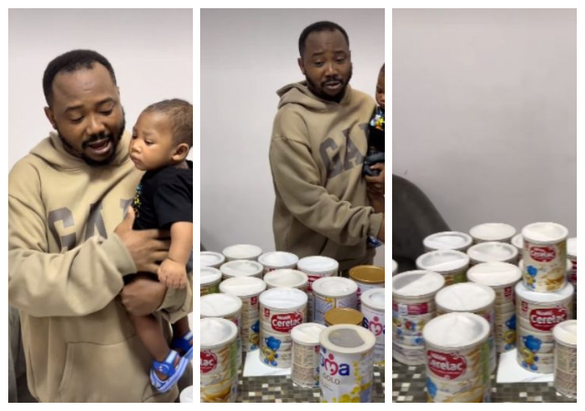 "You never see anything" - Reactions as father laments over the increase in price of baby food, sets to feed his child 'eba'