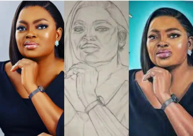 “This is lovely" - Reactions as gifted Nigerian artist uses 72 hours to draw Funke Akindele 