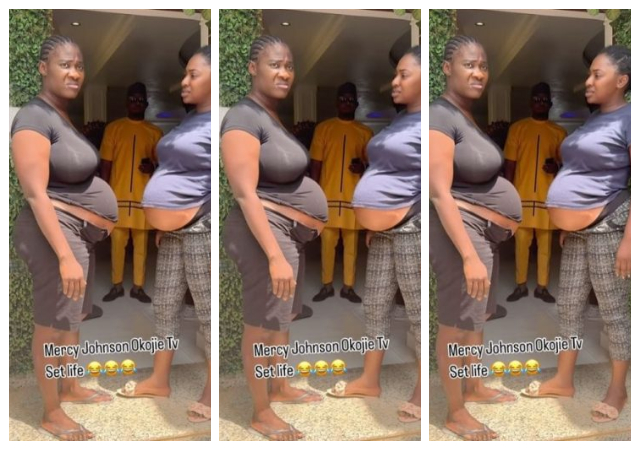 "what’s going on here" - Reactions as Mercy Johnson and Yvonne Jegede shows off their baby bump on a movie set