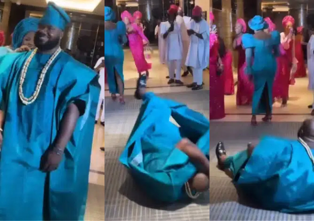“He’ll still cheat” - Reactions as groom playfully faint as he sees his bride