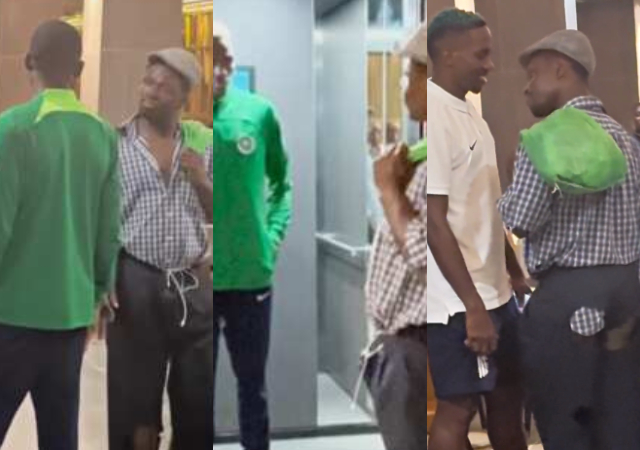 “Osimhen japa"- 'Tattered Tiktoker' visits Super Eagles' hotel, their reactions goes viral