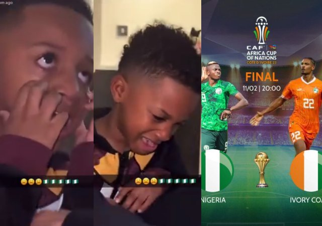 “Even our smallest bird dey cry”- Emotional moment Wizkid’s son Zion shed hot tears after Nigeria lost AFCON match