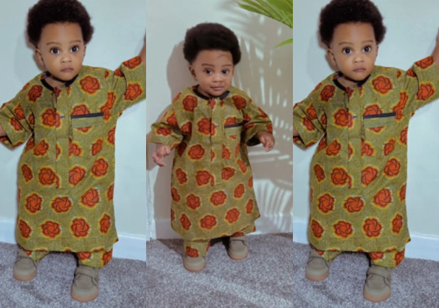 “He will grow inside the cloth" - Reactions as little boy in UK wears oversized clothes gifted by his Nigerian Grandma 