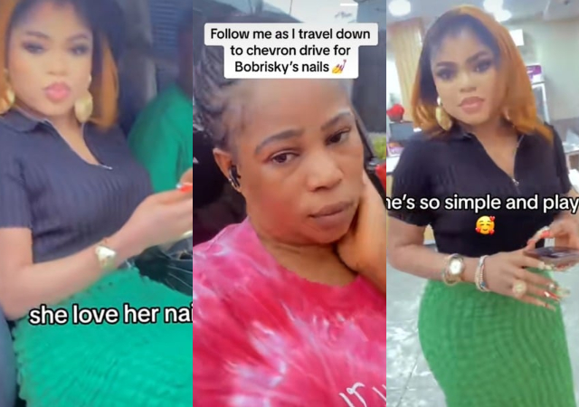 “Abeg collect full payment" - Reactions as lady travels to Bobrisky’s house to fix his nails, shows off his beauty