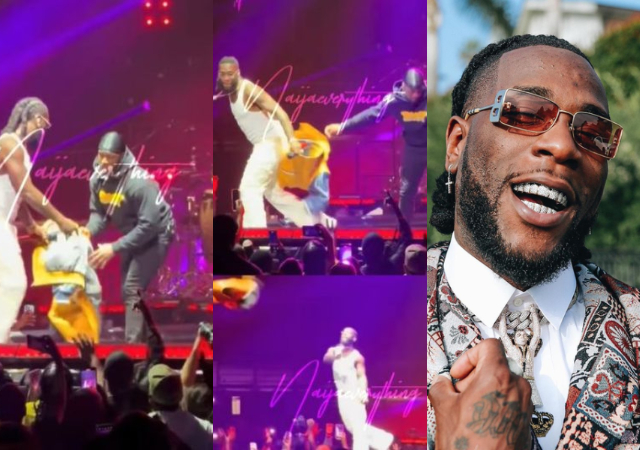 "Who actually are you" - Reactions as man drags jacket worth $21k with Burna Boy as he tries to throw it to the crowd