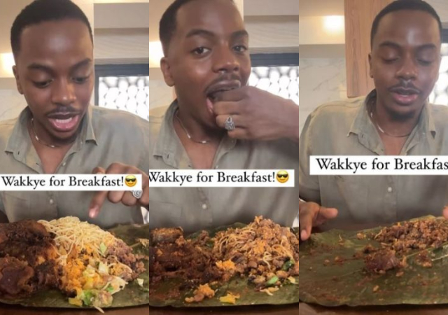 "Wetin be this?" - Influencer Enioluwa sparks reactions as he eats the hardest Ghanaian meal