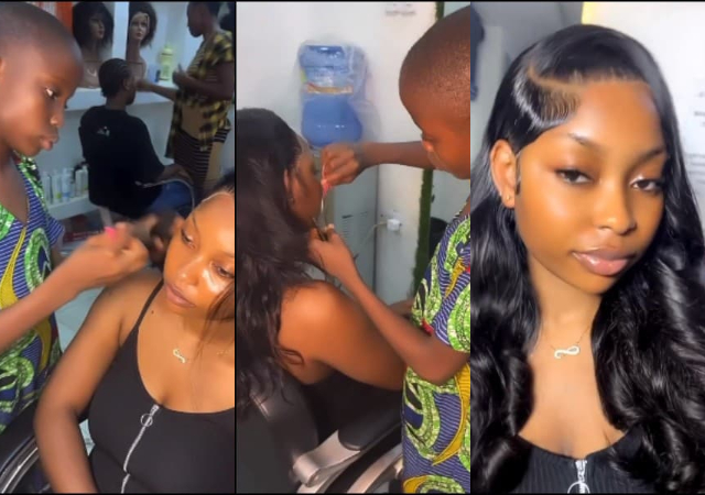 “Definition of under 20 but 40years experience” - Little girl sparks reactions as she expertly installs hair and frontals for customer 