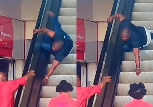 “Imagine coming online and seeing your dad doing this” - Reactions as man gets stuck on escalator