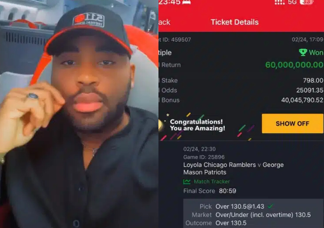 Nigerian man stirs reactions as he uses ₦798 to win ₦60 million on SportyBet