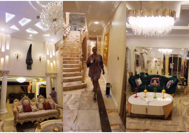 “Who noticed the logo is not ordinary” - Reactions as Lady shares a video of her huge mansion online