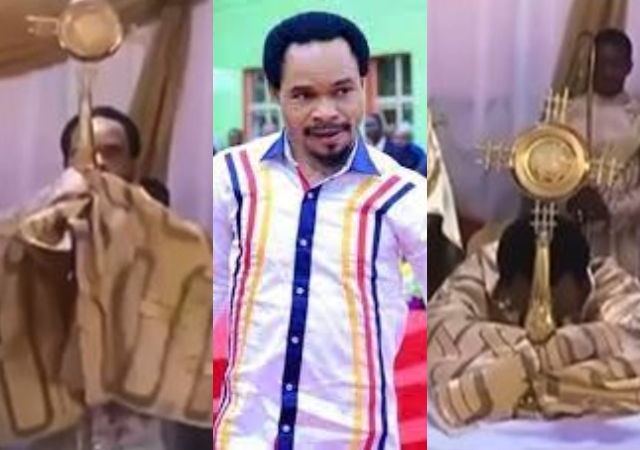 “I don’t think this thing na cruise again" - Netizens drags Odumeje as he dresses like Catholic priest, carries Eucharist