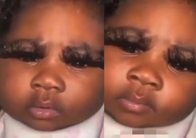 “Babies are having babies” – Opinions differ as as Slay queen applies eyelash extensions on baby girl