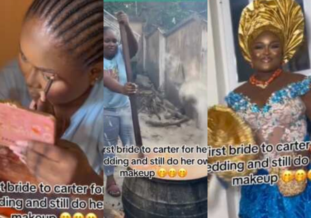 "Stinginess or poverty?, U no use your hand serve the food?" -Reactions as bride cooks, does her own wedding makeup