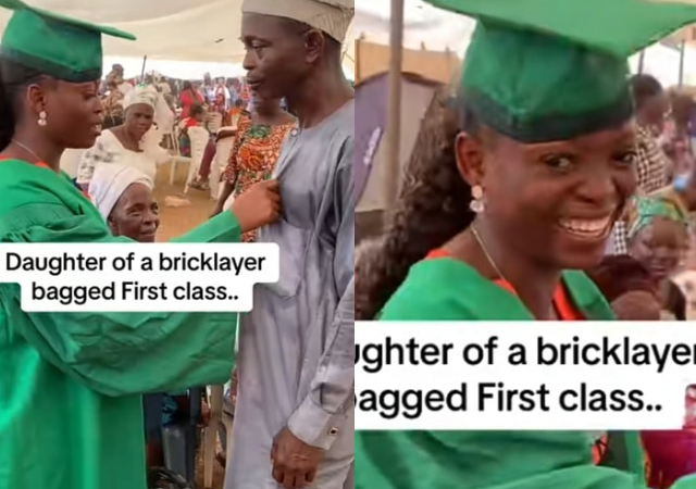 Nigerian Lady dances with her proud bricklayer father as she graduates with first-class honors
