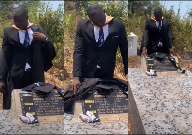 "I feel your pain" - Reactions as man visits mother’s grave after graduating from university to pay respects