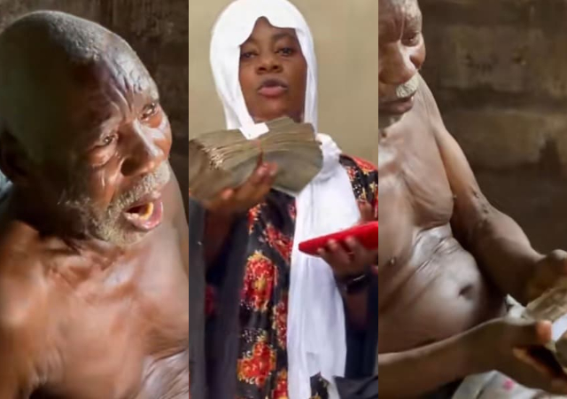 Elderly Nigerian man reacts as good Samaritan gifts him huge amount of money for medical bills