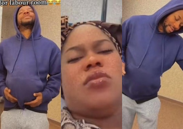 "When you get married to lastborn" - Reactions as man mimics his pregnant wife in labor room