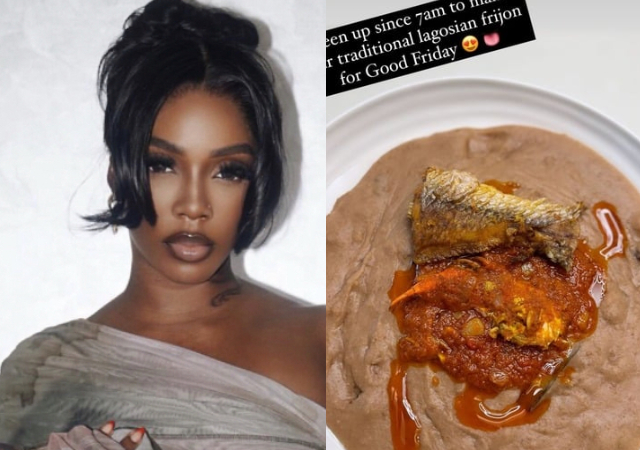 “Been up since 7am” – Tiwa Savage shows off cooking skill with traditional Lagosian frijon on Good Friday