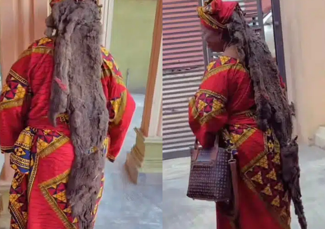“E be be like say una relate to Oba” — Lady shows off her grandma’s ‘Natural bone straight hair’