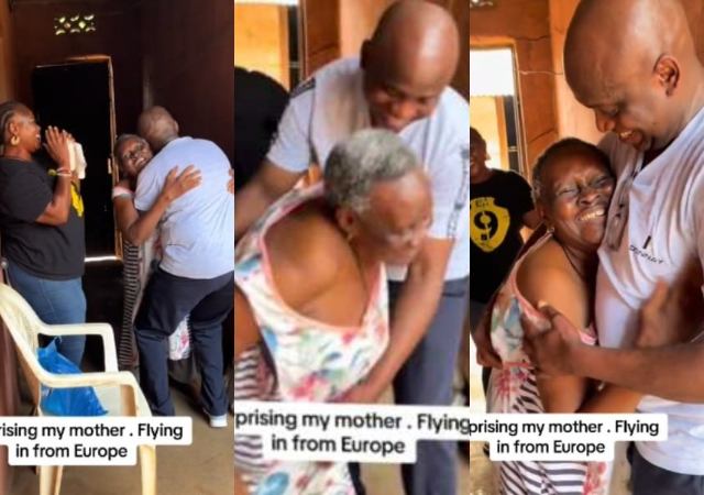 Woman dances with joy as son returns home after many years abroad