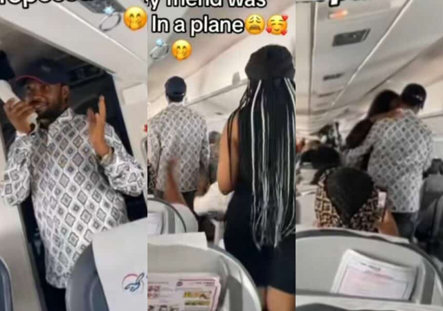 “First time I dey hear good thing about precious" - Reactions as man proposes marriage to girlfriend on a plane