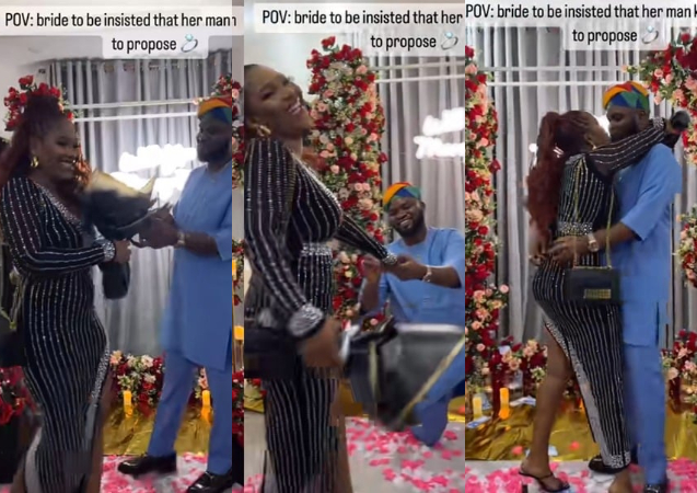 “My husband no propose" - Reactions as lady insists partner must kneel to propose to her before she says yes