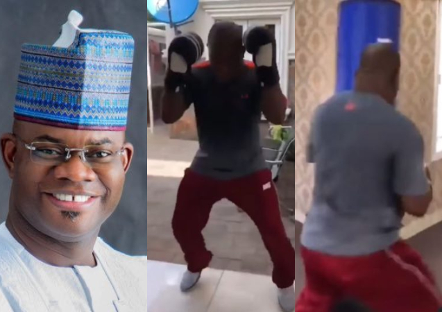 "Man is prepared" – Reactions as Yahaya Bello displays boxing skills after being declared wanted over claimed N80.2billion fraud