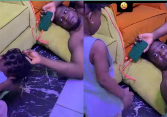 "Side chick and my man done dey fight- Mum overjoyed as little daughter fights with dad after making her feel jealous