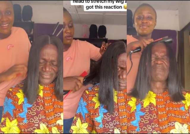 Nigerian lady shares how she uses her dad's head to stretch her wig