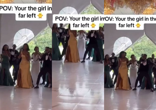 “Your girl in the far left” – Netizens reacts to video of a new couple and friends dancing to the viral Tshwala Bam dance 