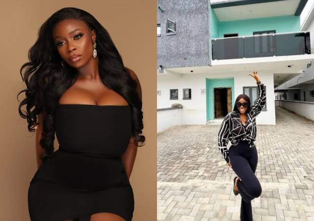 Bolaji Ogunmola urges fans to watch her new movie as she unveils her new mansion