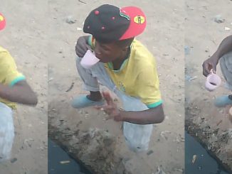 Man Drinks Dirty Drainage Water While Eating Bread