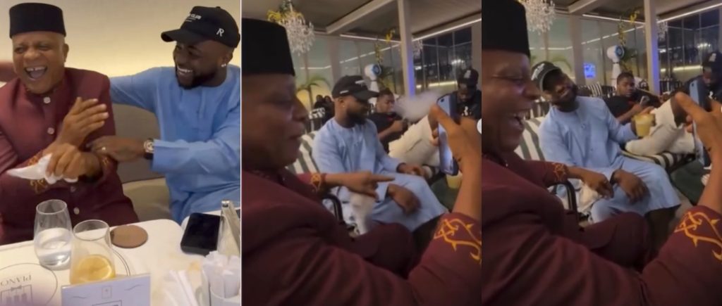 Bright Chimezie Beams with Joy During Call with Gov Adeleke at Davido’s Dinner

