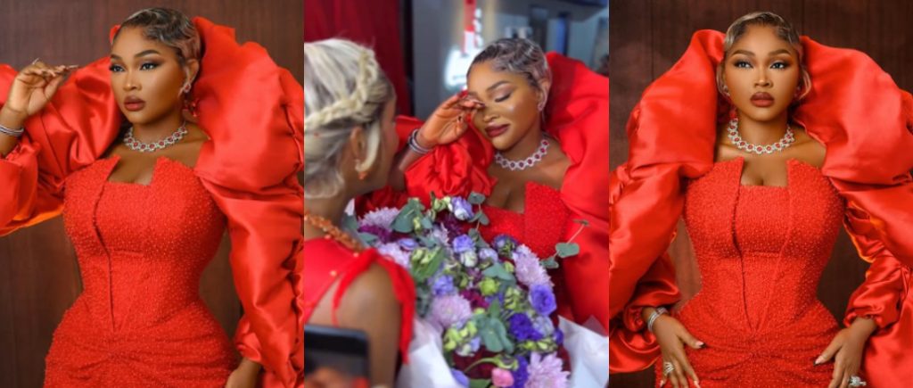 Emotional Moment as Mercy Aigbe Receives Surprise Bouquet at Movie Premiere

