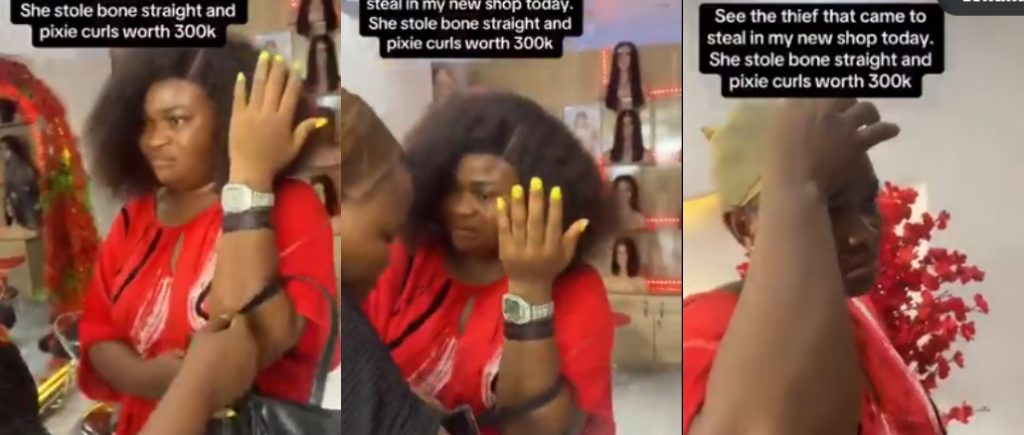 CCTV Exposes Woman Stealing Bone Straight and Pixie Wig Worth ₦300K
